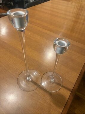 IKEA Clear Glass Tall Taper Candle Holders - Pair